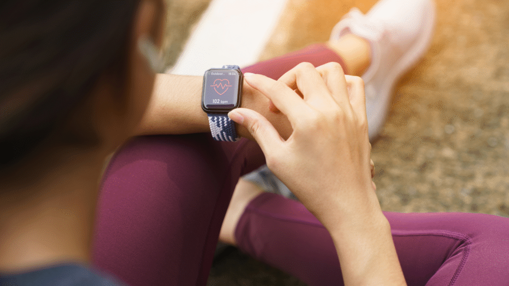 Lady checking her Apple Watch